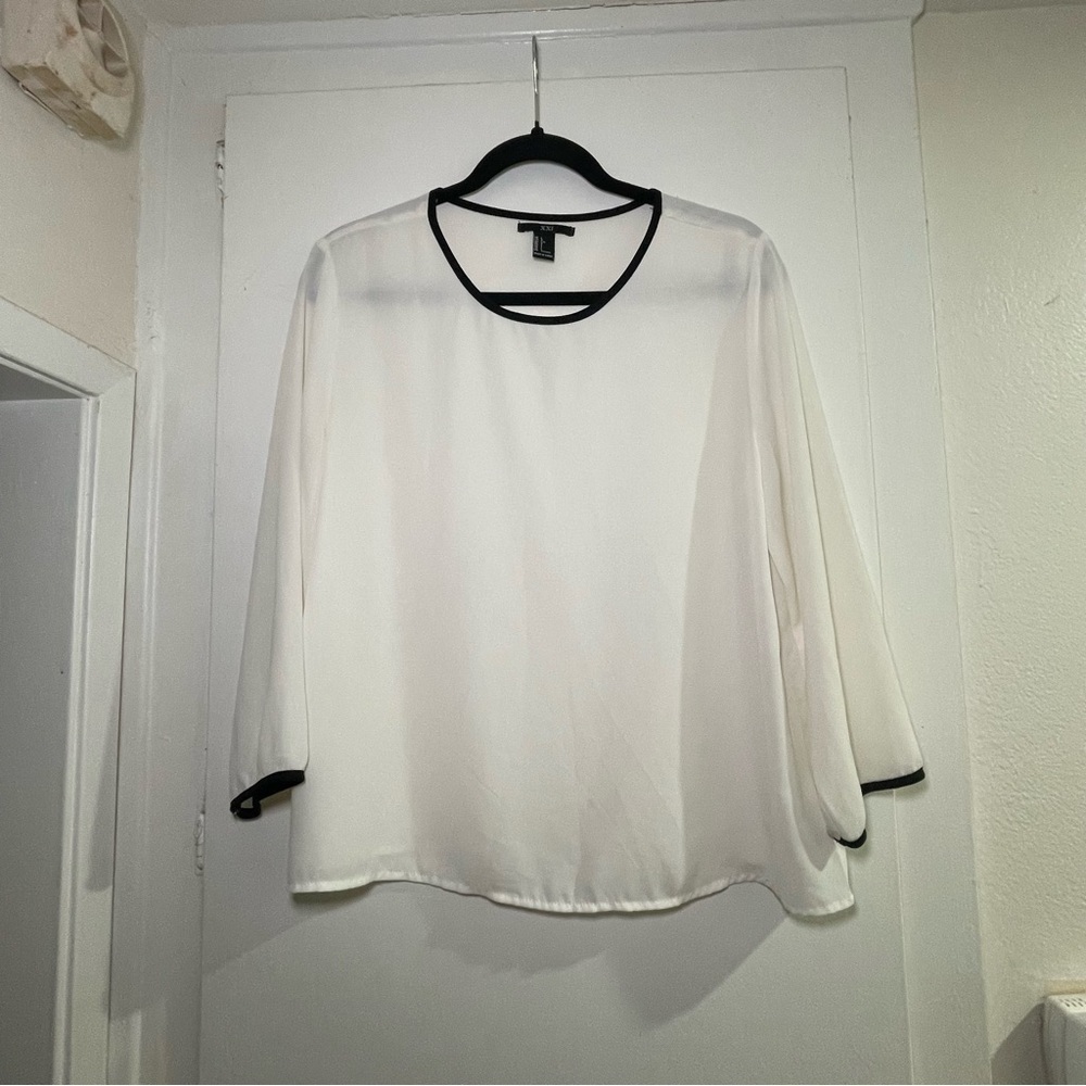 Women's White Blouse with Black Trim Size L
